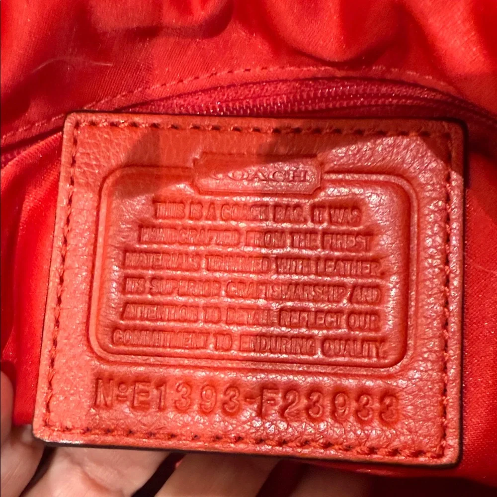 Coach Coral Red and Tan Signature Shoulder Bag